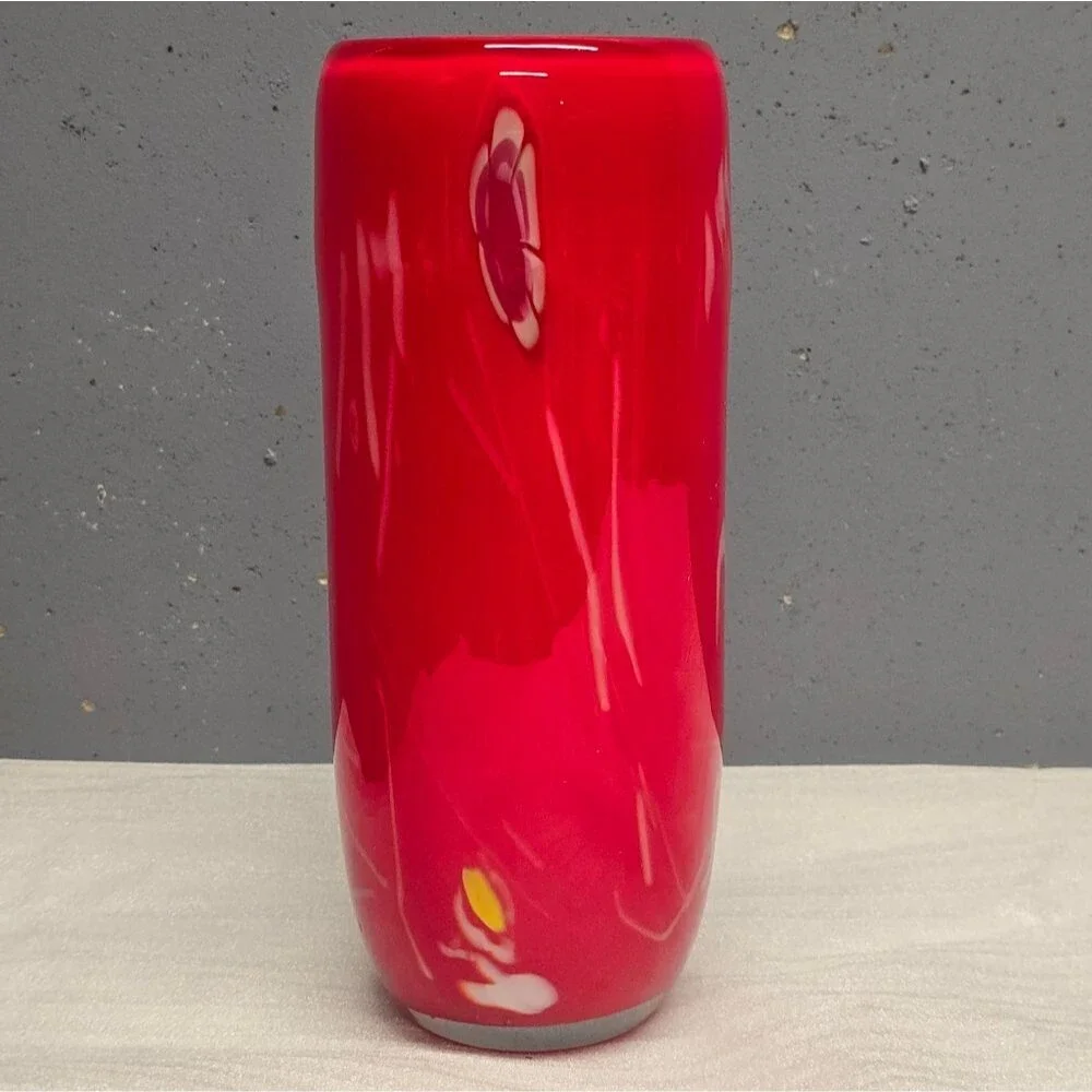 Eastern Hand Blown Murano Style Red Glass Abstract Art Vase